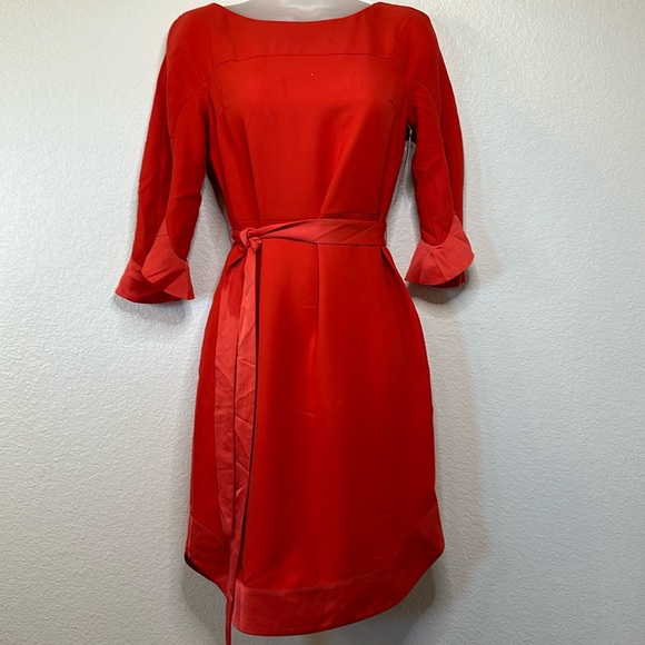 Banana Republic Red Flounce Sleeve Midi Dress Size 2P NWT - Picture 2 of 8